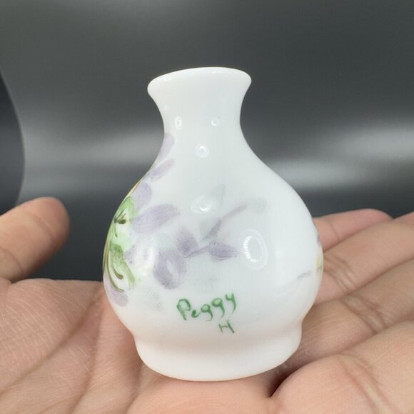 Antique Hand Painted Porcelain Bud Vase Miniature Vase Artist Signed Flower VTG - Picture 12 of 12